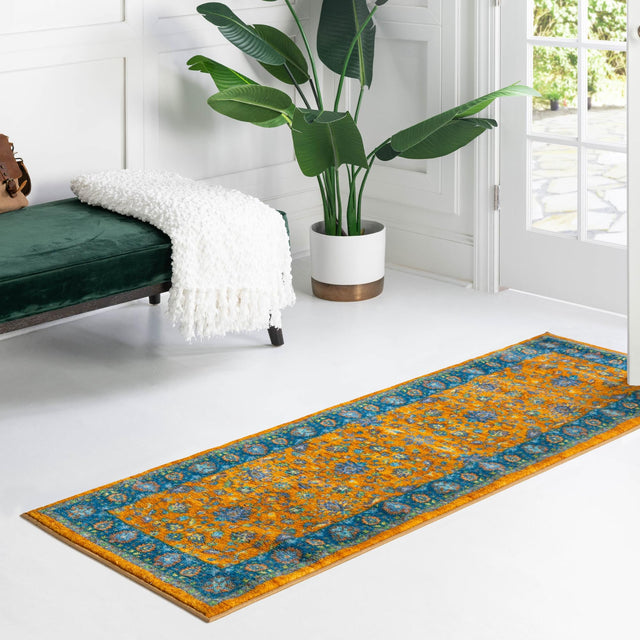 Washable Sunshine Yellow 2' 2 x 7' 10 Medina Runner Area Rug Easy to Clean Stain Resistant & Durable Polyester Classic Carpet for Home Decor & Design for Sale at Rug Engine