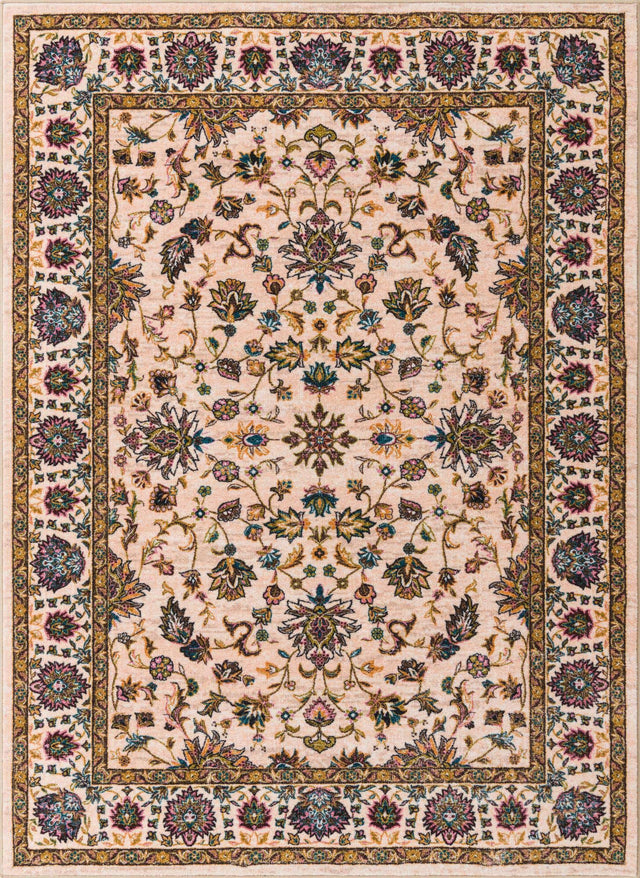Washable Ivory 6' 7 x 9' Medina Rectangle Area Rug Easy to Clean Stain Resistant & Durable Polyester Classic Carpet for Home Decor & Design for Sale at Rug Engine