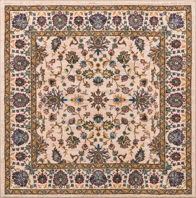 Washable Ivory 5' 3 x 5' 3 Medina Square Area Rug Easy to Clean Stain Resistant & Durable Polyester Classic Carpet for Home Decor & Design for Sale at Rug Engine