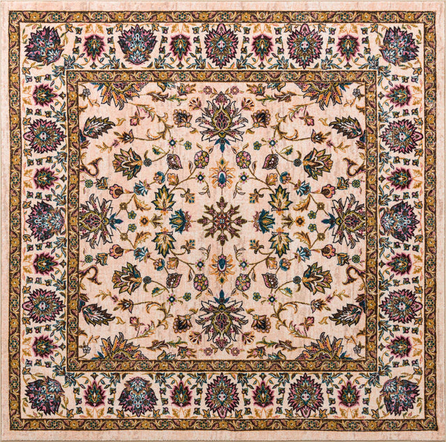 Washable Ivory 7' 10 x 7' 10 Medina Square Area Rug Easy to Clean Stain Resistant & Durable Polyester Classic Carpet for Home Decor & Design for Sale at Rug Engine