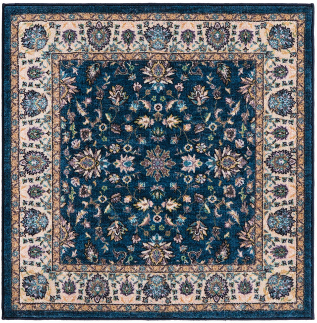 Washable Egyptian Blue 3' 3 x 3' 3 Medina Square Area Rug Easy to Clean Stain Resistant & Durable Polyester Classic Carpet for Home Decor & Design for Sale at Rug Engine
