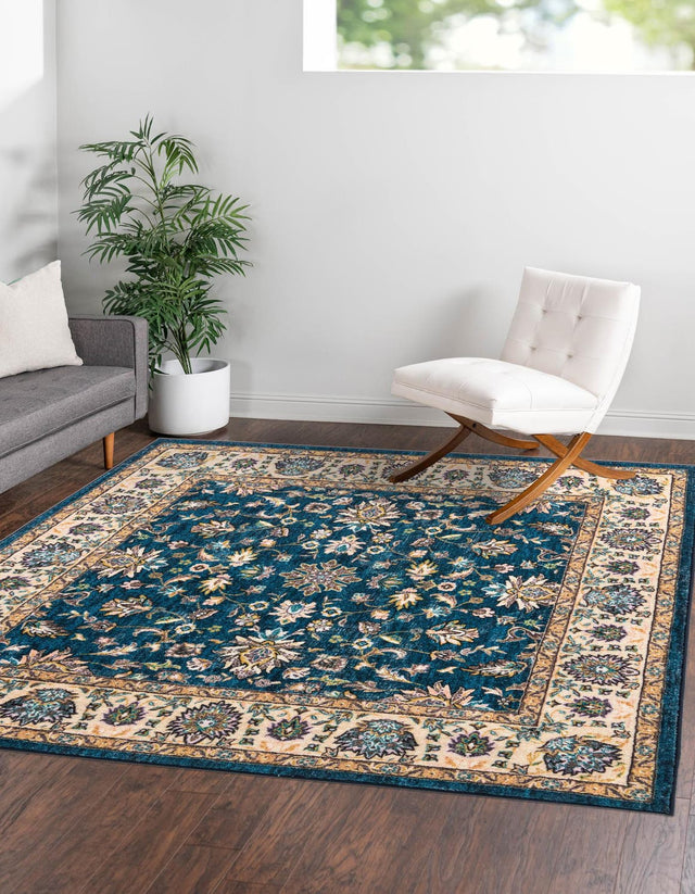 Washable Egyptian Blue 7' 10 x 7' 10 Medina Square Area Rug Easy to Clean Stain Resistant & Durable Polyester Classic Carpet for Home Decor & Design for Sale at Rug Engine