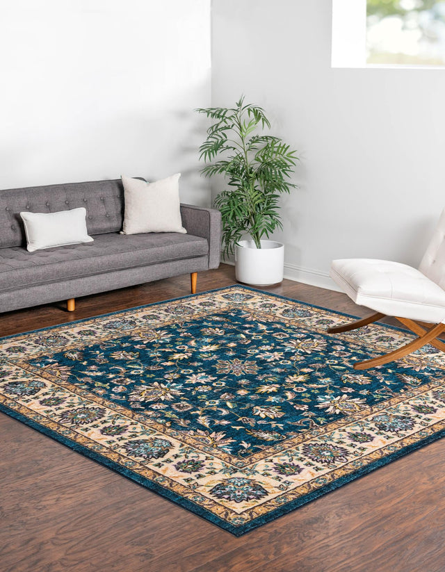 Washable Egyptian Blue 3' 3 x 3' 3 Medina Square Area Rug Easy to Clean Stain Resistant & Durable Polyester Classic Carpet for Home Decor & Design for Sale at Rug Engine