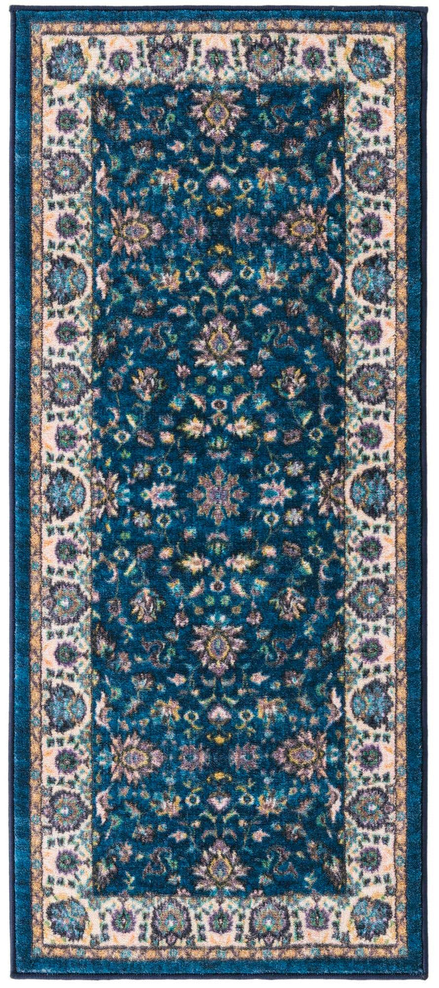 Washable Egyptian Blue 2' 2 x 5' Medina Runner Area Rug Easy to Clean Stain Resistant & Durable Polyester Classic Carpet for Home Decor & Design for Sale at Rug Engine