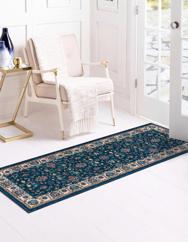 Washable Egyptian Blue 2' 2 x 10' Medina Runner Area Rug Easy to Clean Stain Resistant & Durable Polyester Classic Carpet for Home Decor & Design for Sale at Rug Engine