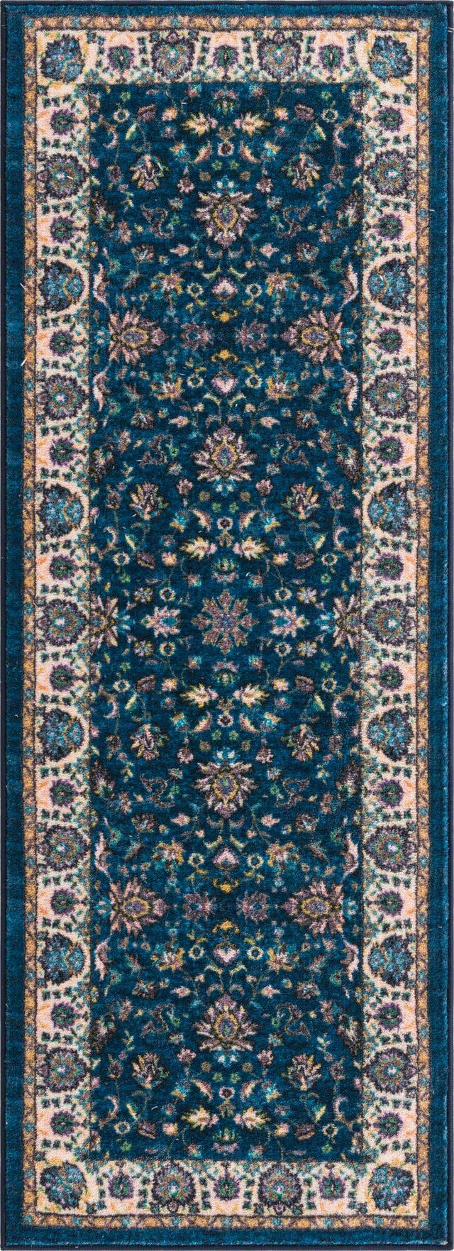 Washable Egyptian Blue 2' 2 x 6' Medina Runner Area Rug Easy to Clean Stain Resistant & Durable Polyester Classic Carpet for Home Decor & Design for Sale at Rug Engine
