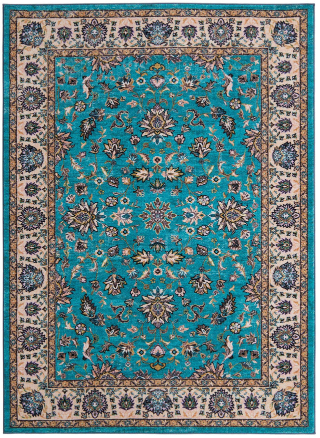 Washable Arctic Aqua Blue 6' 7 x 9' Medina Rectangle Area Rug Easy to Clean Stain Resistant & Durable Polyester Classic Carpet for Home Decor & Design for Sale at Rug Engine
