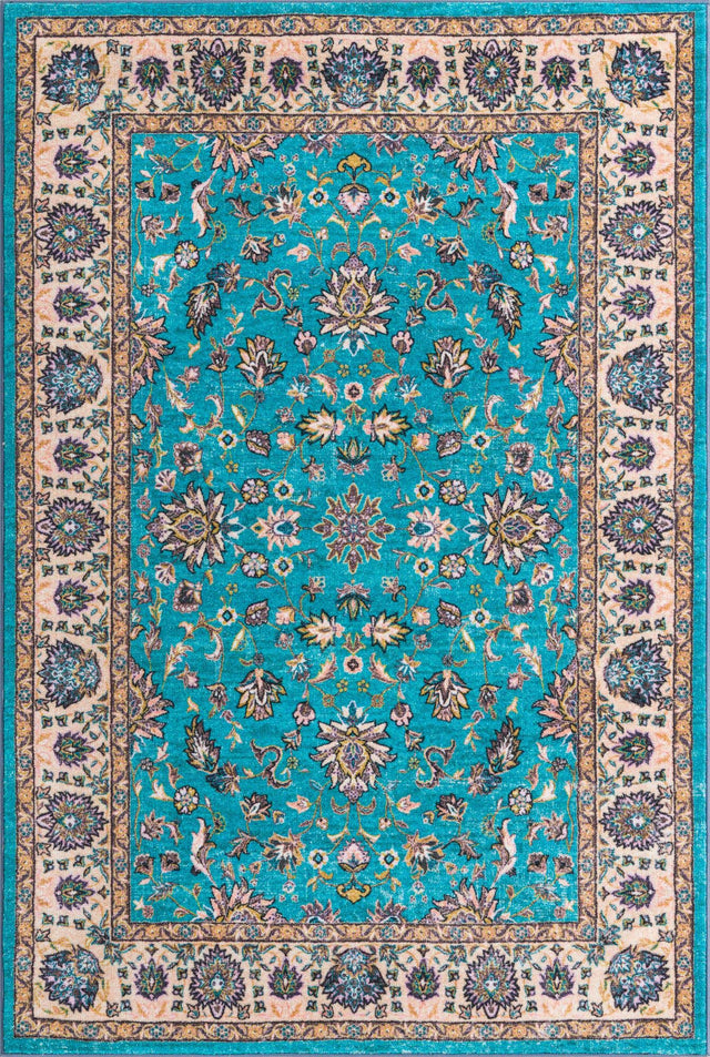 Washable Arctic Aqua Blue 5' 3 x 7' 9 Medina Rectangle Area Rug Easy to Clean Stain Resistant & Durable Polyester Classic Carpet for Home Decor & Design for Sale at Rug Engine