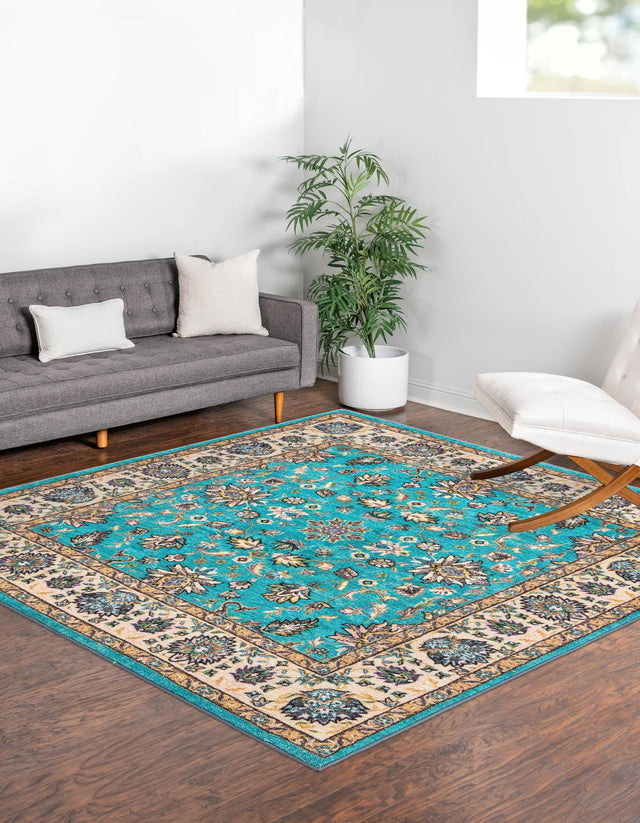Washable Arctic Aqua Blue 3' 3 x 3' 3 Medina Square Area Rug Easy to Clean Stain Resistant & Durable Polyester Classic Carpet for Home Decor & Design for Sale at Rug Engine