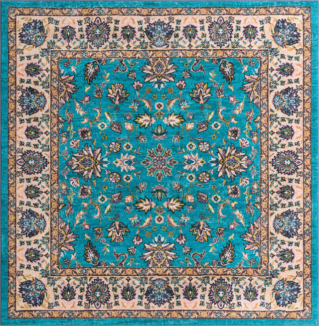 Washable Arctic Aqua Blue 7' 10 x 7' 10 Medina Square Area Rug Easy to Clean Stain Resistant & Durable Polyester Classic Carpet for Home Decor & Design for Sale at Rug Engine