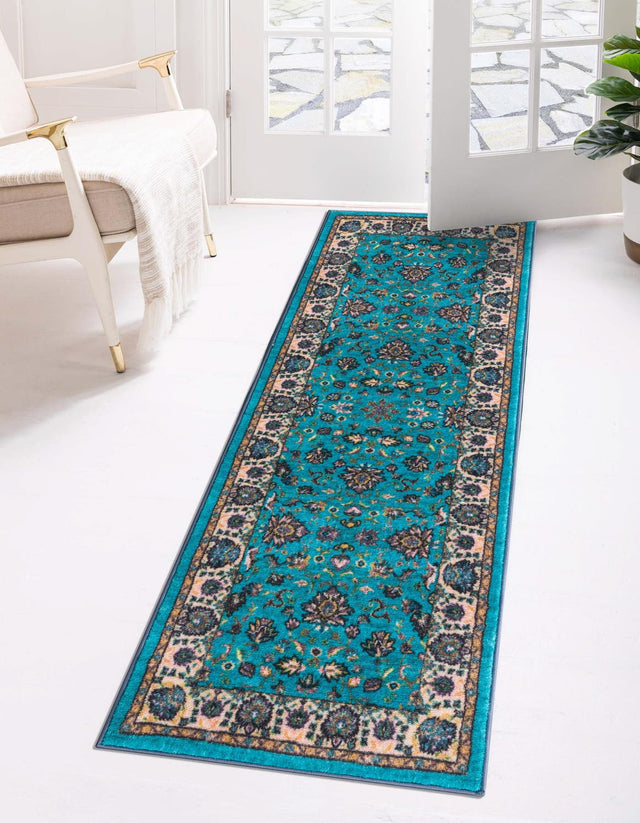 Washable Arctic Aqua Blue 2' 2 x 5' Medina Runner Area Rug Easy to Clean Stain Resistant & Durable Polyester Classic Carpet for Home Decor & Design for Sale at Rug Engine