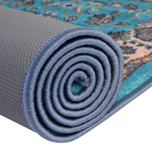 Washable Arctic Aqua Blue 2' 2 x 7' 10 Medina Runner Area Rug Easy to Clean Stain Resistant & Durable Polyester Classic Carpet for Home Decor & Design for Sale at Rug Engine