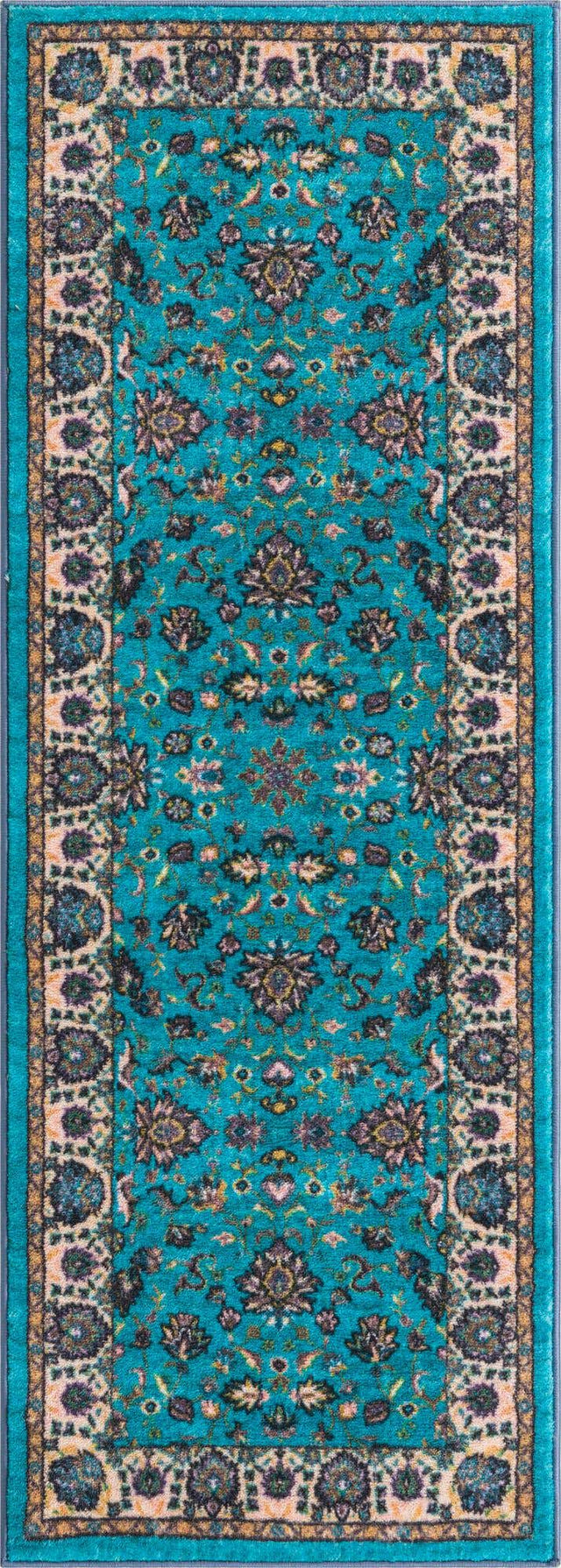 Washable Arctic Aqua Blue 2' 2 x 6' Medina Runner Area Rug Easy to Clean Stain Resistant & Durable Polyester Classic Carpet for Home Decor & Design for Sale at Rug Engine