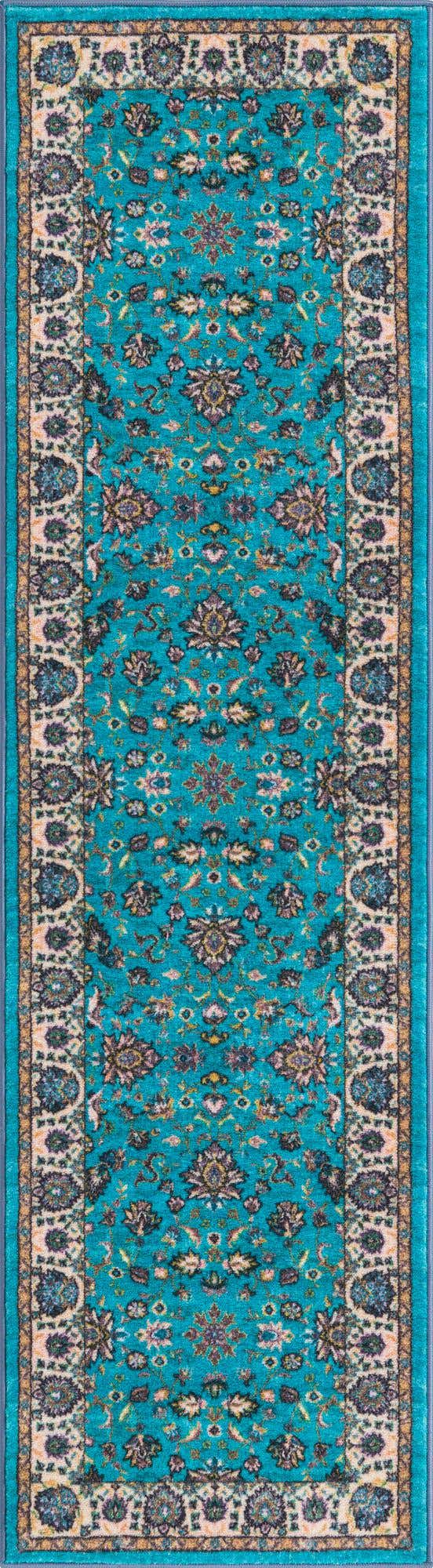 Washable Arctic Aqua Blue 2' 2 x 7' 10 Medina Runner Area Rug Easy to Clean Stain Resistant & Durable Polyester Classic Carpet for Home Decor & Design for Sale at Rug Engine