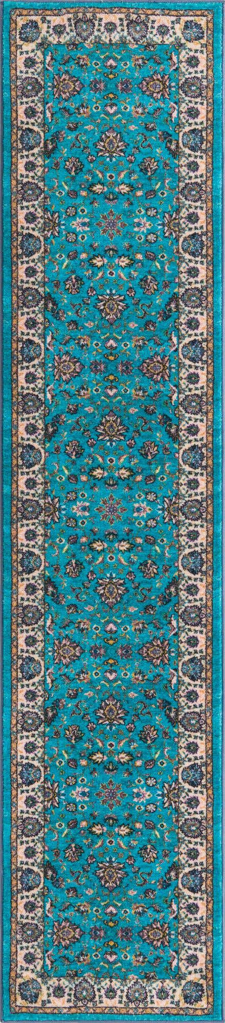 Washable Arctic Aqua Blue 2' 2 x 10' Medina Runner Area Rug Easy to Clean Stain Resistant & Durable Polyester Classic Carpet for Home Decor & Design for Sale at Rug Engine