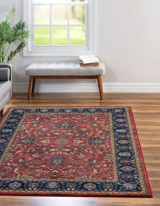Washable Classic Red 5' 3 x 7' 9 Medina Rectangle Area Rug Easy to Clean Stain Resistant & Durable Polyester Classic Carpet for Home Decor & Design for Sale at Rug Engine