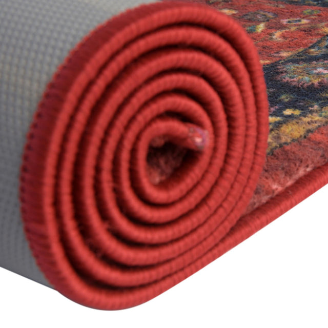 Washable Classic Red 4' 4 x 6' Medina Rectangle Area Rug Easy to Clean Stain Resistant & Durable Polyester Classic Carpet for Home Decor & Design for Sale at Rug Engine