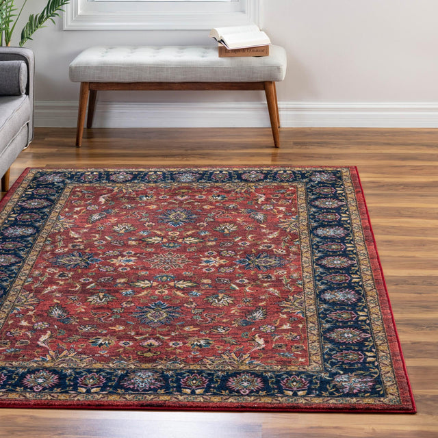 Washable Classic Red 5' 3 x 7' 9 Medina Rectangle Area Rug Easy to Clean Stain Resistant & Durable Polyester Classic Carpet for Home Decor & Design for Sale at Rug Engine