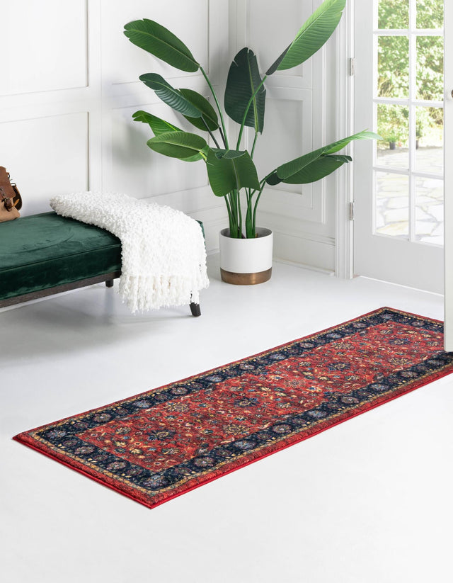 Washable Classic Red 2' 2 x 5' Medina Runner Area Rug Easy to Clean Stain Resistant & Durable Polyester Classic Carpet for Home Decor & Design for Sale at Rug Engine