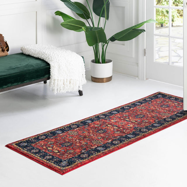 Washable Classic Red 2' 2 x 5' Medina Runner Area Rug Easy to Clean Stain Resistant & Durable Polyester Classic Carpet for Home Decor & Design for Sale at Rug Engine