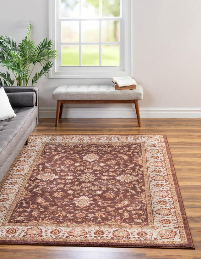 Washable Coffee Brown 5' 3 x 7' 9 Medina Rectangle Area Rug Easy to Clean Stain Resistant & Durable Polyester Classic Carpet for Home Decor & Design for Sale at Rug Engine