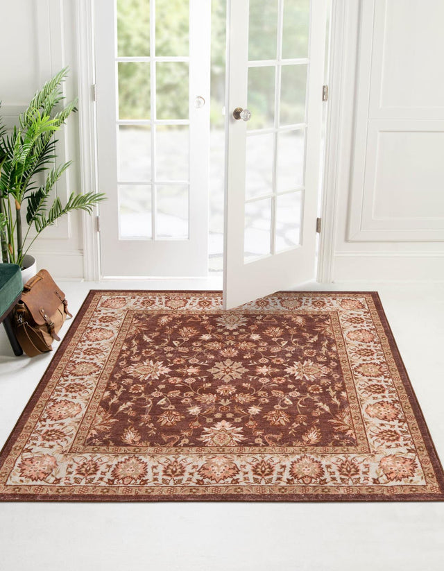 Washable Coffee Brown 3' 3 x 3' 3 Medina Square Area Rug Easy to Clean Stain Resistant & Durable Polyester Classic Carpet for Home Decor & Design for Sale at Rug Engine