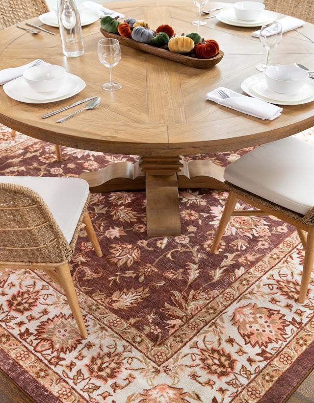 Washable Coffee Brown 7' 10 x 7' 10 Medina Square Area Rug Easy to Clean Stain Resistant & Durable Polyester Classic Carpet for Home Decor & Design for Sale at Rug Engine