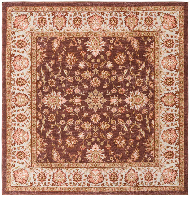 Washable Coffee Brown 7' 10 x 7' 10 Medina Square Area Rug Easy to Clean Stain Resistant & Durable Polyester Classic Carpet for Home Decor & Design for Sale at Rug Engine