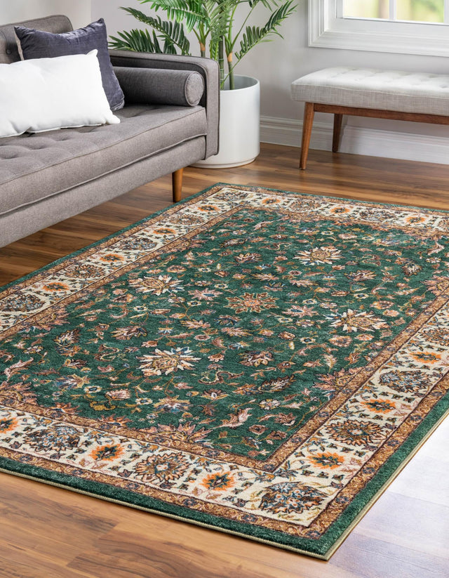 Washable Emerald Green 4' 4 x 6' Medina Rectangle Area Rug Easy to Clean Stain Resistant & Durable Polyester Classic Carpet for Home Decor & Design for Sale at Rug Engine