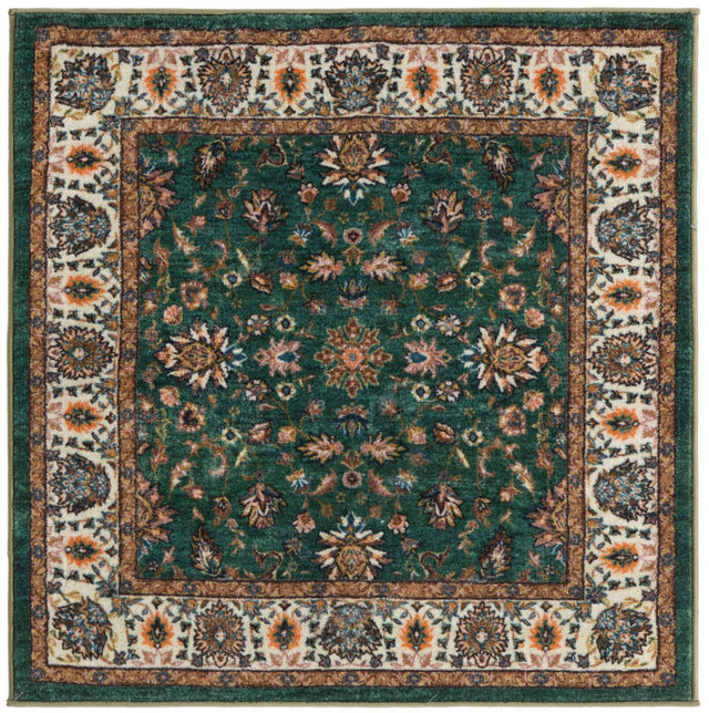 Washable Emerald Green 3' 3 x 3' 3 Medina Square Area Rug Easy to Clean Stain Resistant & Durable Polyester Classic Carpet for Home Decor & Design for Sale at Rug Engine
