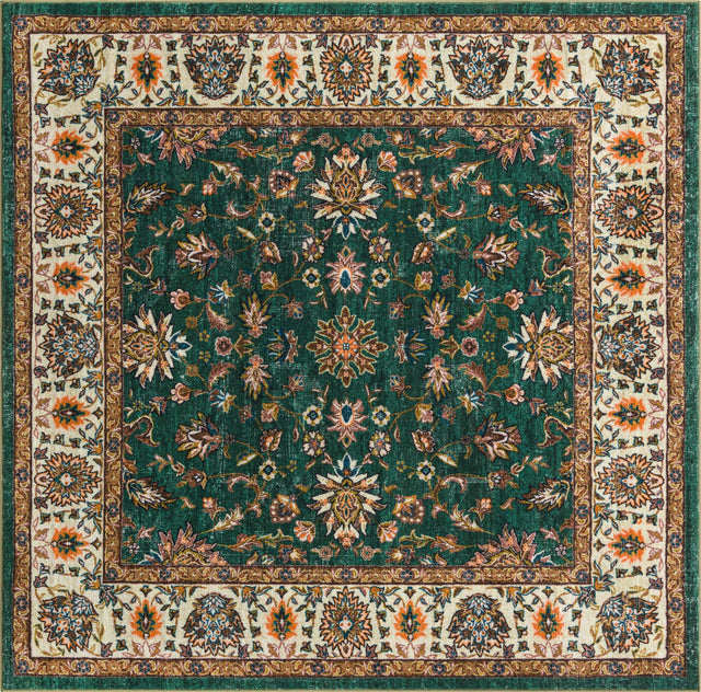 Washable Emerald Green 7' 10 x 7' 10 Medina Square Area Rug Easy to Clean Stain Resistant & Durable Polyester Classic Carpet for Home Decor & Design for Sale at Rug Engine