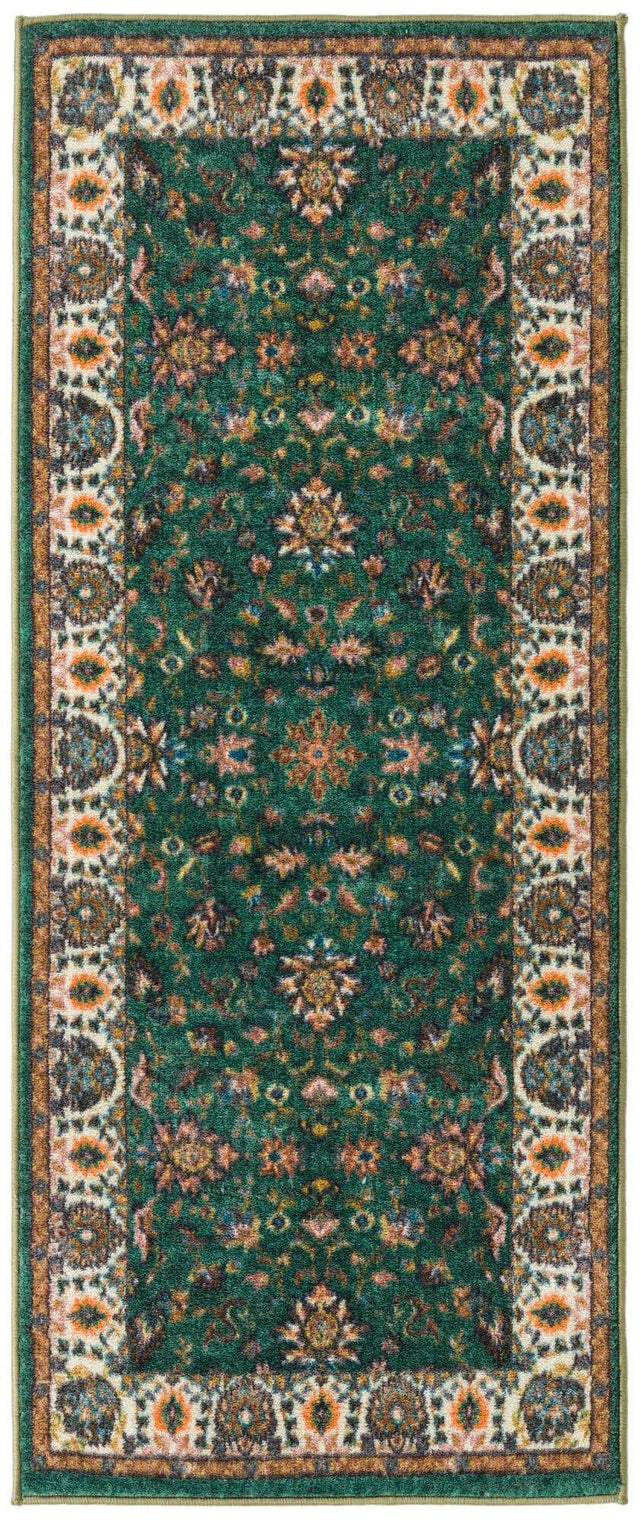 Washable Emerald Green 2' 2 x 5' Medina Runner Area Rug Easy to Clean Stain Resistant & Durable Polyester Classic Carpet for Home Decor & Design for Sale at Rug Engine