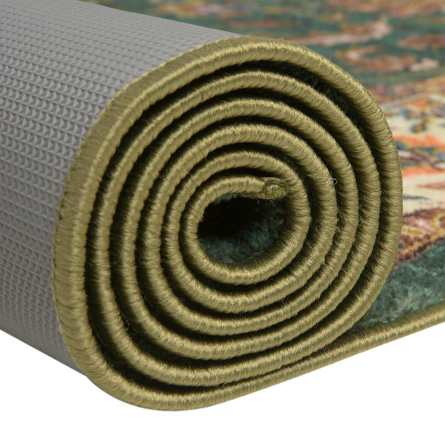 Washable Emerald Green 2' 2 x 6' Medina Runner Area Rug Easy to Clean Stain Resistant & Durable Polyester Classic Carpet for Home Decor & Design for Sale at Rug Engine