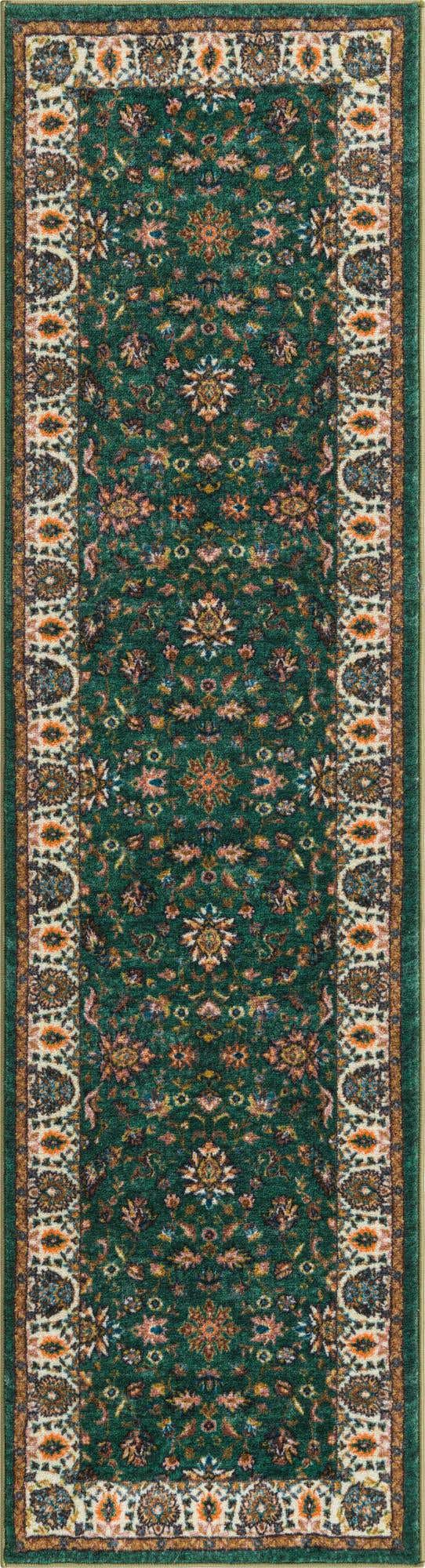 Washable Emerald Green 2' 2 x 7' 10 Medina Runner Area Rug Easy to Clean Stain Resistant & Durable Polyester Classic Carpet for Home Decor & Design for Sale at Rug Engine