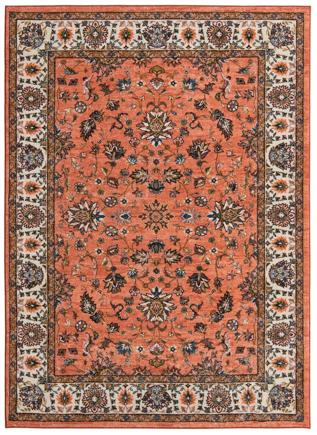 Washable Salmon 6' 7 x 9' Medina Rectangle Area Rug Easy to Clean Stain Resistant & Durable Polyester Classic Carpet for Home Decor & Design for Sale at Rug Engine