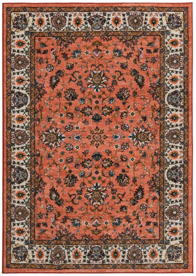 Washable Salmon 4' 4 x 6' Medina Rectangle Area Rug Easy to Clean Stain Resistant & Durable Polyester Classic Carpet for Home Decor & Design for Sale at Rug Engine