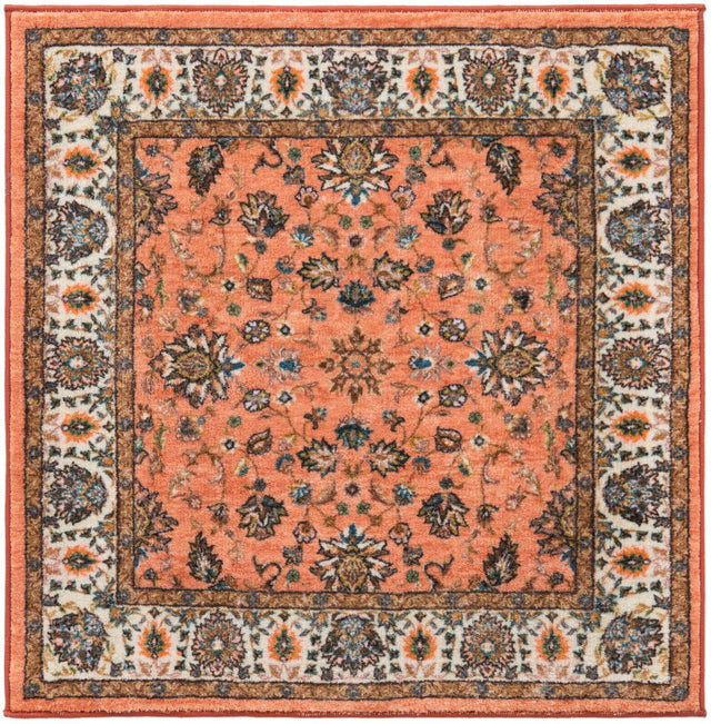 Washable Salmon 3' 3 x 3' 3 Medina Square Area Rug Easy to Clean Stain Resistant & Durable Polyester Classic Carpet for Home Decor & Design for Sale at Rug Engine