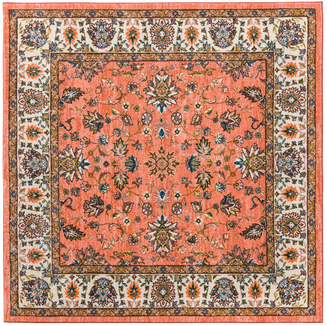 Washable Salmon 7' 10 x 7' 10 Medina Square Area Rug Easy to Clean Stain Resistant & Durable Polyester Classic Carpet for Home Decor & Design for Sale at Rug Engine