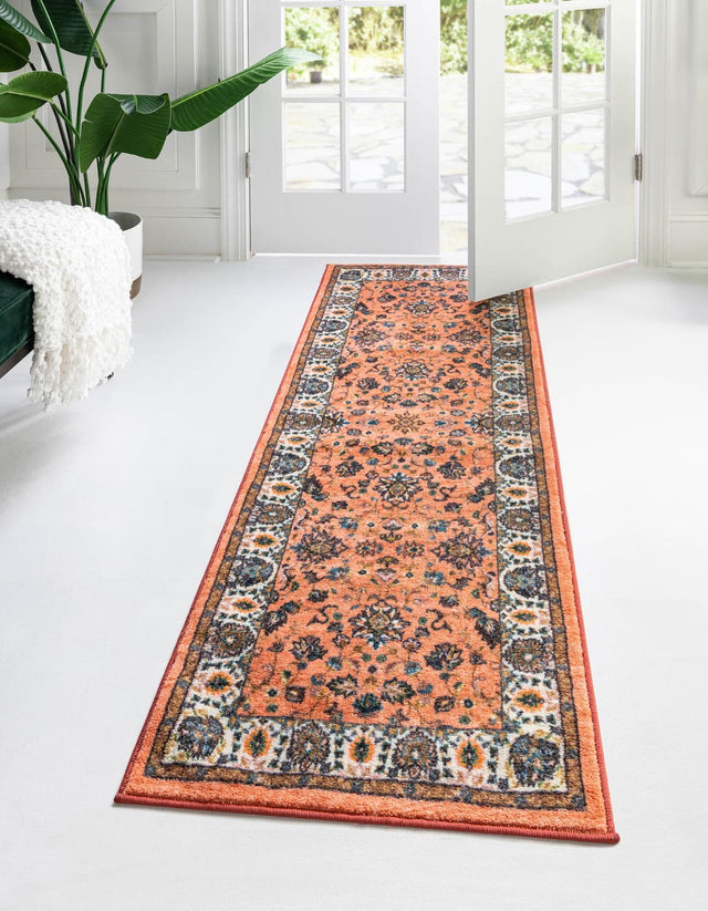 Washable Salmon 2' 2 x 10' Medina Runner Area Rug Easy to Clean Stain Resistant & Durable Polyester Classic Carpet for Home Decor & Design for Sale at Rug Engine