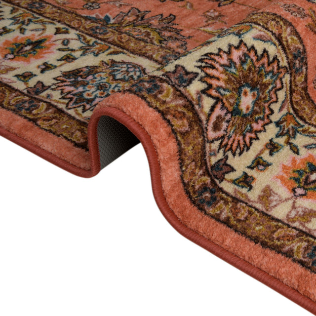 Washable Salmon 2' 7 x 13' Medina Runner Area Rug Easy to Clean Stain Resistant & Durable Polyester Classic Carpet for Home Decor & Design for Sale at Rug Engine