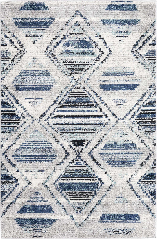 Blue Gray 5' 3 x 8' Tagine Rectangle Area Rug Durable 100% Polyester Modern Unique Easy Clean Carpet for Indoor Home Decor for Sale at Rug Engine