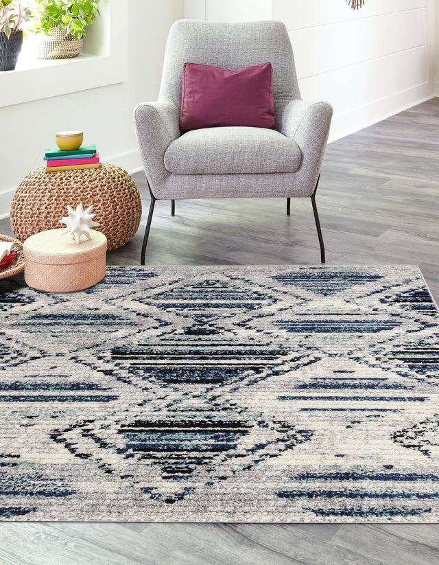 Blue Gray 7' 10 x 7' 10 Tagine Square Area Rug Durable 100% Polyester Modern Unique Easy Clean Carpet for Indoor Home Decor for Sale at Rug Engine