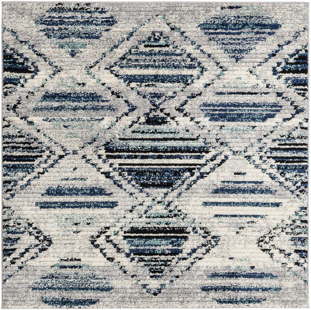 Blue Gray 5' 3 x 5' 3 Tagine Square Area Rug Durable 100% Polyester Modern Unique Easy Clean Carpet for Indoor Home Decor for Sale at Rug Engine