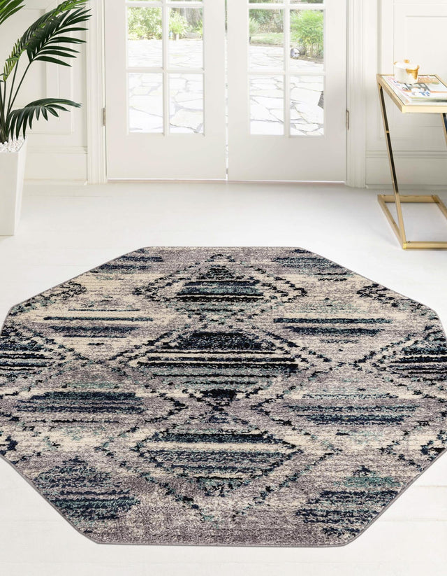 Blue Gray 5' 3 x 5' 3 Tagine Octagon Area Rug Durable 100% Polyester Modern Unique Easy Clean Carpet for Indoor Home Decor for Sale at Rug Engine