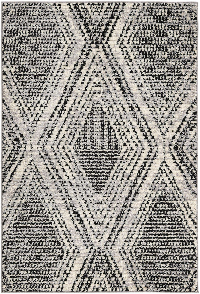 Black and White 4' x 6' Tagine Rectangle Area Rug Durable 100% Polyester Modern Unique Easy Clean Carpet for Indoor Home Decor for Sale at Rug Engine