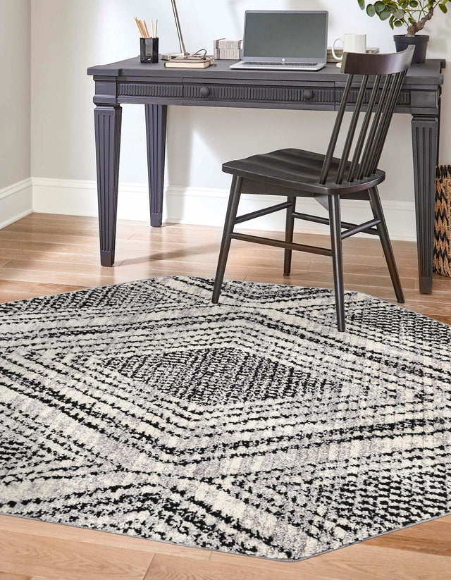 Black and White 5' 3 x 5' 3 Tagine Octagon Area Rug Durable 100% Polyester Modern Unique Easy Clean Carpet for Indoor Home Decor for Sale at Rug Engine