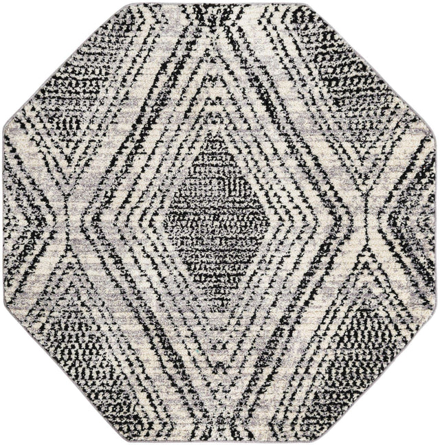 Black and White 5' 3 x 5' 3 Tagine Octagon Area Rug Durable 100% Polyester Modern Unique Easy Clean Carpet for Indoor Home Decor for Sale at Rug Engine