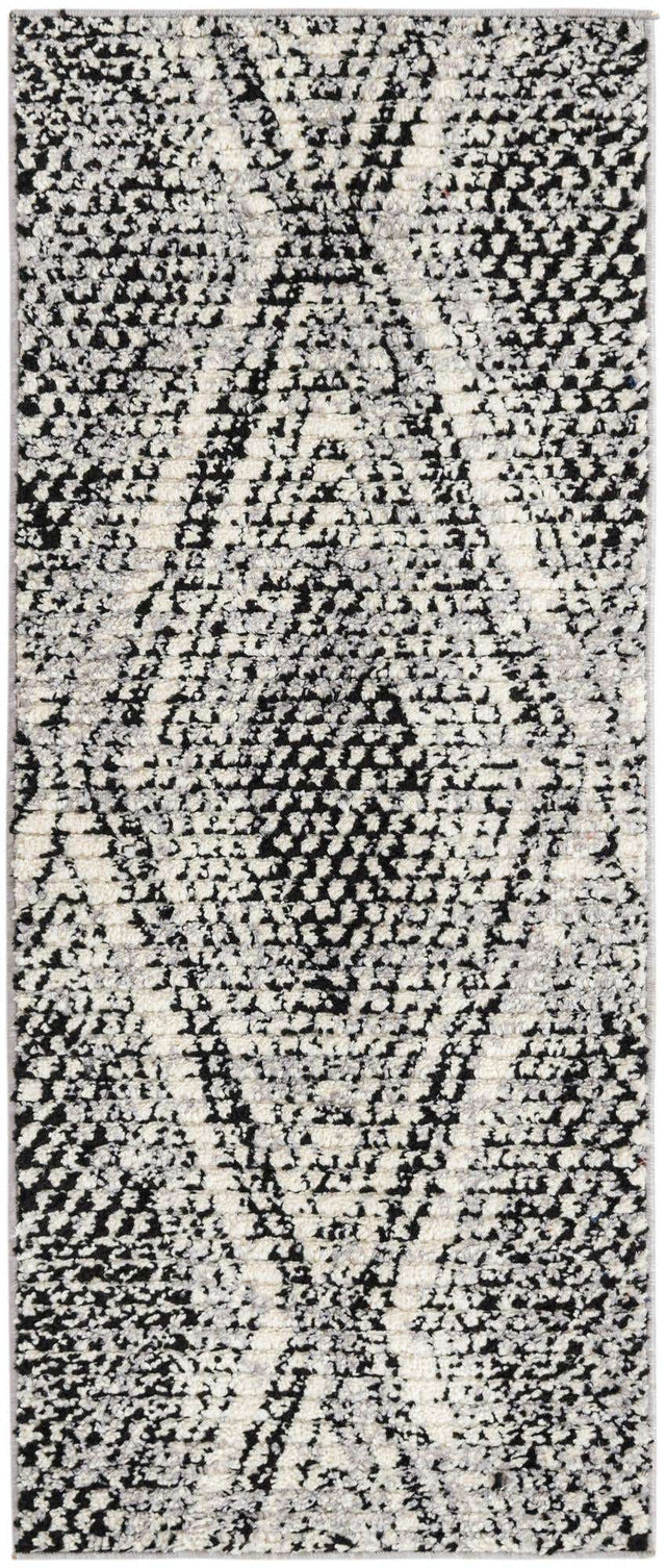 Black and White 2' x 5' Tagine Runner Area Rug Durable 100% Polyester Modern Unique Easy Clean Carpet for Indoor Home Decor for Sale at Rug Engine