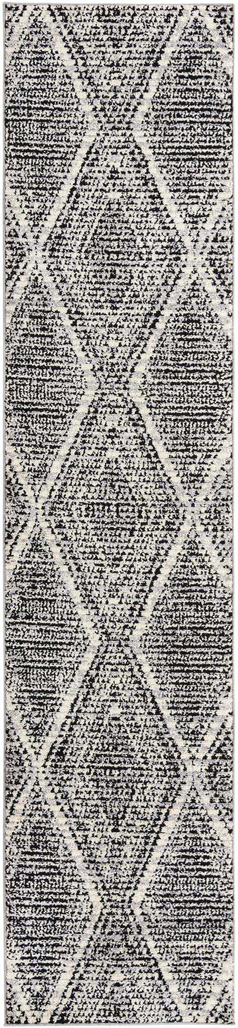 Black and White 2' 7 x 12' Tagine Runner Area Rug Durable 100% Polyester Modern Unique Easy Clean Carpet for Indoor Home Decor for Sale at Rug Engine