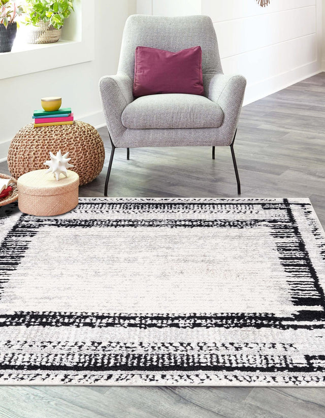 Black and White 7' 10 x 7' 10 Tagine Square Area Rug Durable 100% Polyester Modern Unique Easy Clean Carpet for Indoor Home Decor for Sale at Rug Engine